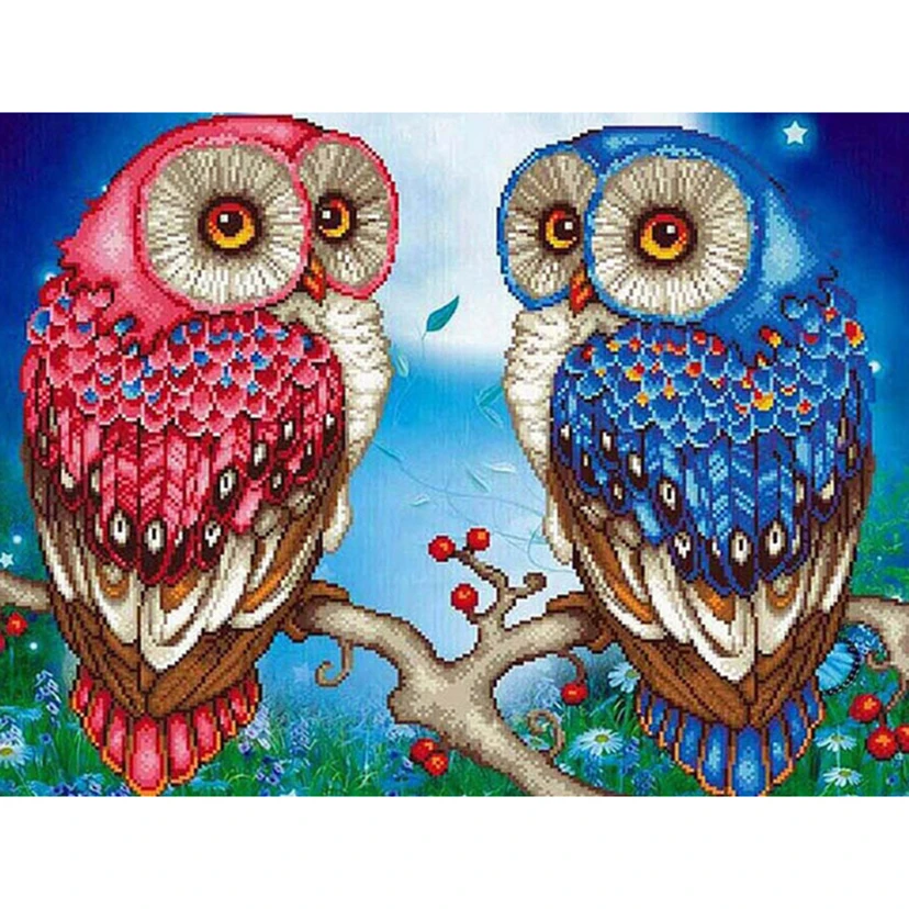 

Full circular Diamond embroidery"pink blue owl"5D DIY diamond painting new cross stitch mosaic diamond picture gift WG686