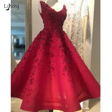 Красивое вышитое бисером красное вечернее платье Элегантное 3D цветочное кружевное выпускное платье длиной до щиколотки вечернее платье Abendkleider