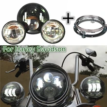1 шт. мотоцикл светодиодный светодиодные фары+ 2 шт. для Harley 4," ближний свет+ 7'' Монтажный кронштейн кольцо для мотоцикла Harley