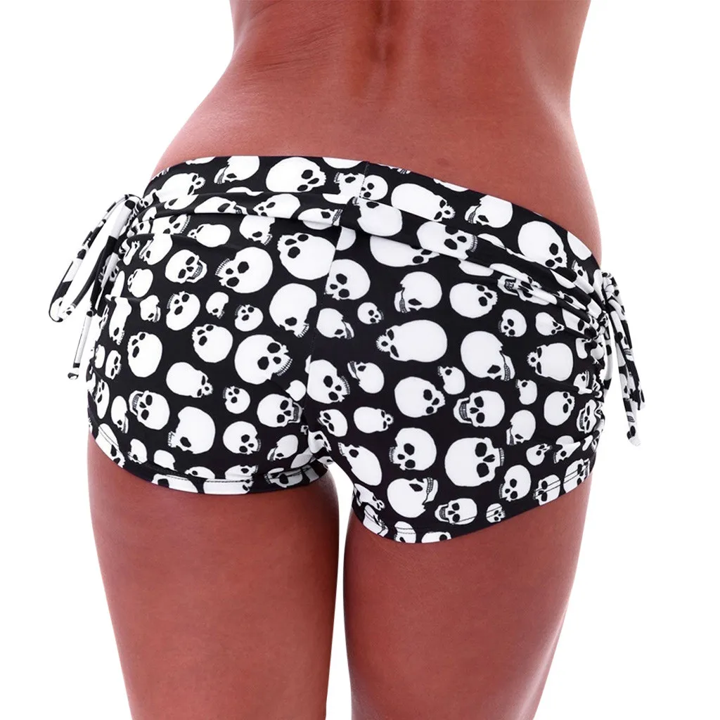 

women's shorts summer high waist vintage signature skull print regular black short M feminino skinny shorts women biker shorts N