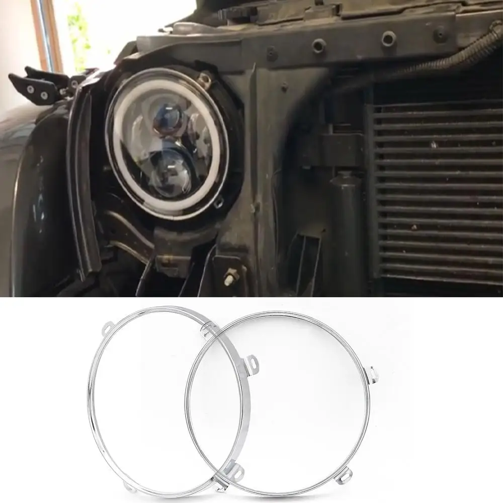 

7" Round chrome Headlamp Bracket Pair Headlight Mounting Ring Trim Bracket for Jeep Wrangler JK 2007-2016
