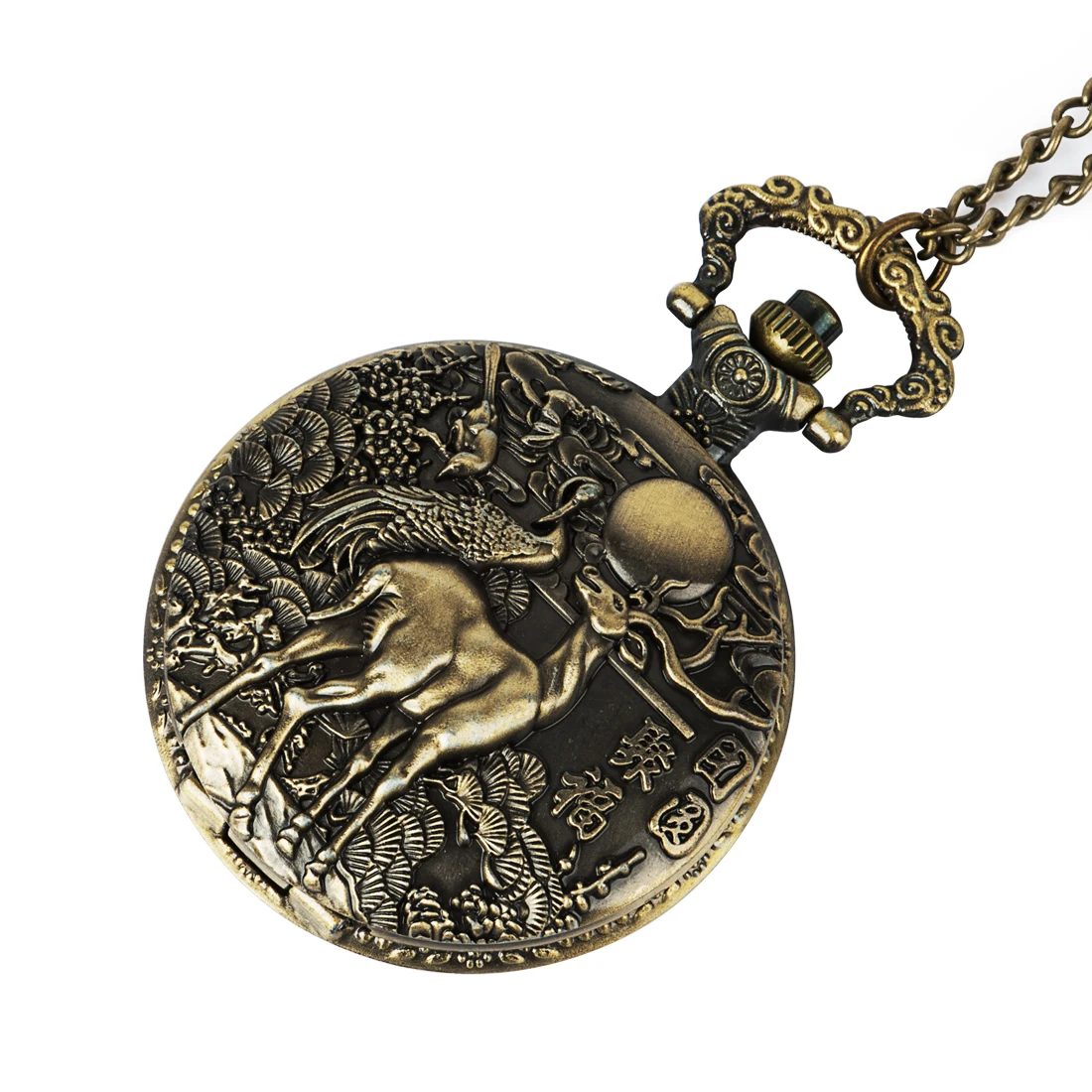 

Vintage Bronze Deer Mehcanical Pocket Watch Men Steampunk Hollow Unisex Skeleton Fob Hand Watch Chain Neckalce Black Watch Gift