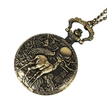 Vintage Bronze Deer Mehcanical Pocket Watch Men Steampunk Hollow Unisex Skeleton Fob Hand Watch Chain Neckalce Black Watch Gift