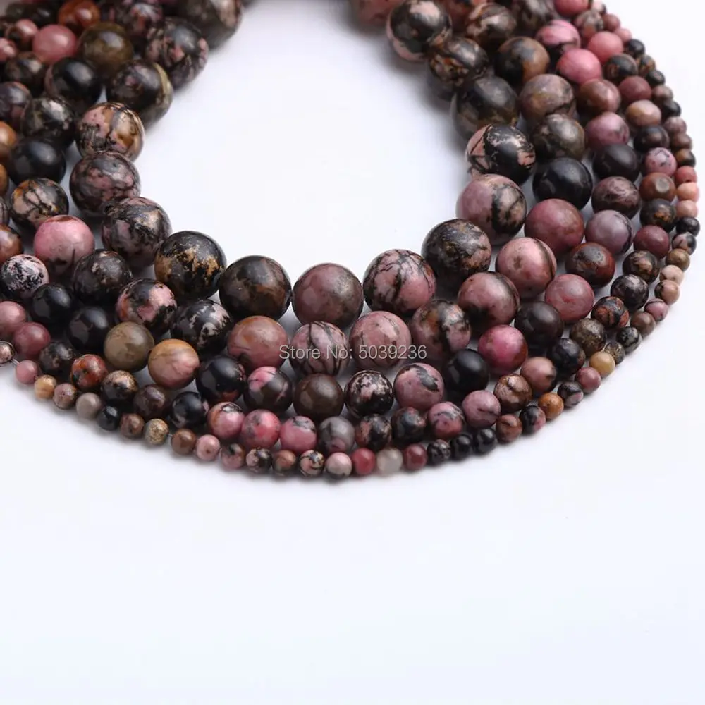 

Wholesale Black Line Rhodonite Natural Stone Loose Spacer Beads for Jewelry Making Necklace Bracelet DIY 4-12mm