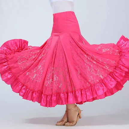 Ballroom Dance Skirt Modern Standard Waltz Lace Circular Competition Dance Dress Belly Boho Gypsy