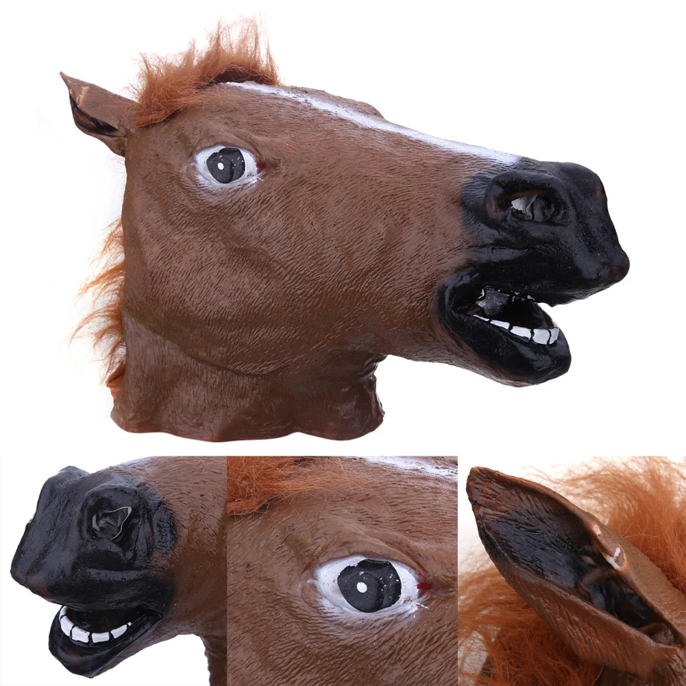 Horse Head Mask Creepy Fur Mane Latex Realistic Mask Full Face Silicone