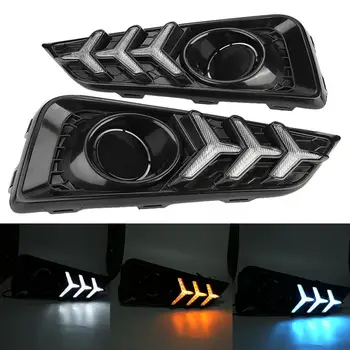 

1 Pair Car Daytime Running Light 3-Color DRL LED Fog Lamp Cover for Honda City 2015 2016 2017 Turn Signal Light Car Styling