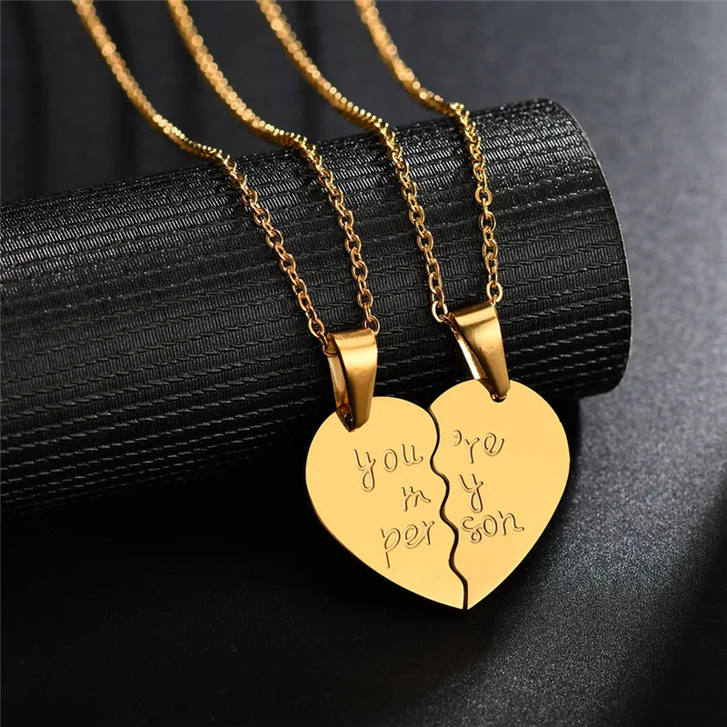 

You are my person Two Halves Heart Necklace Pendant Love Couple Jewelry For Lovers Girls Women Silver Gold Color Black Z4