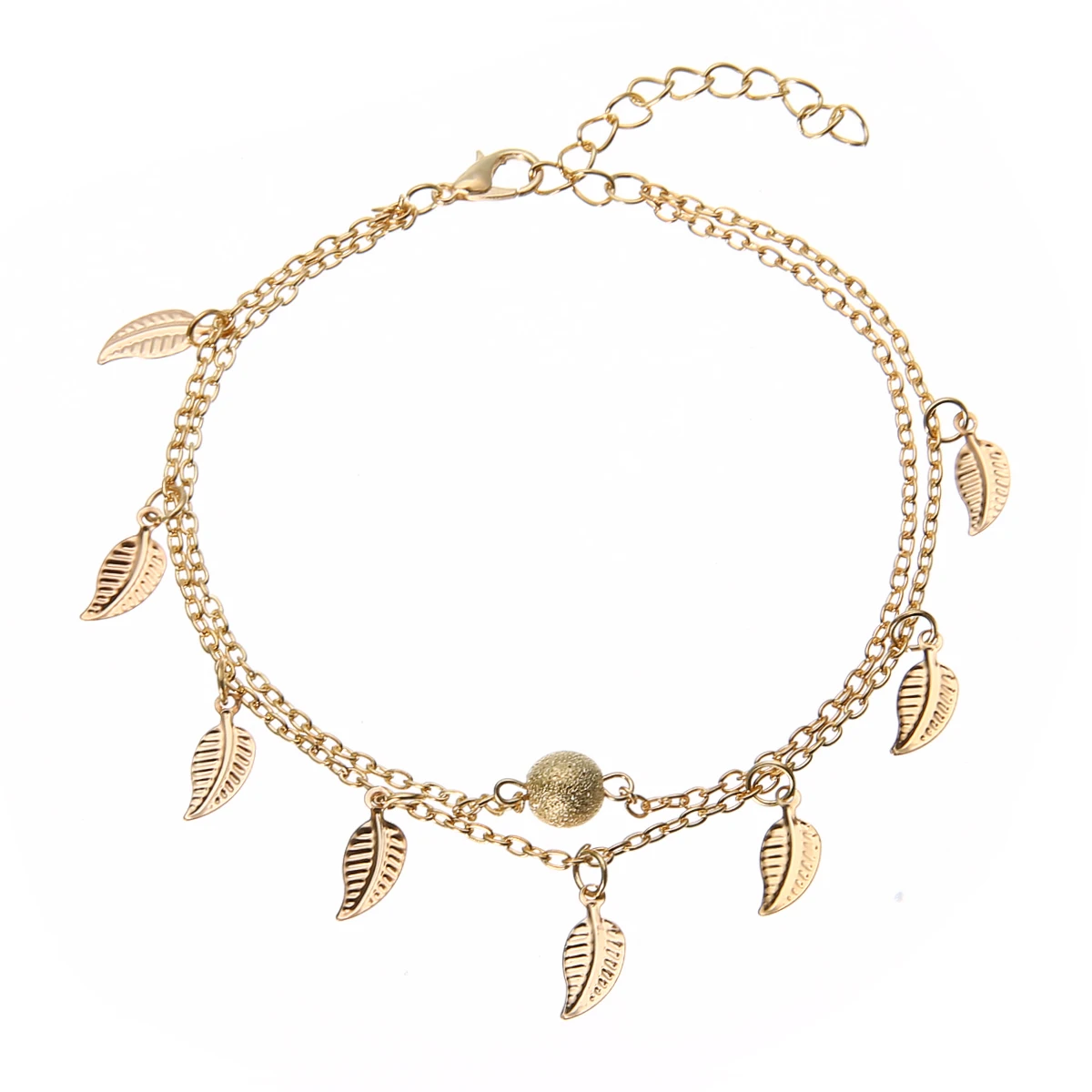 Charms Trendy Double Chain Sea Beach Anklet Gold Sliver Plated Leaves Ankle Bracelet Bohemian Jewelry Accessories Gift For Women