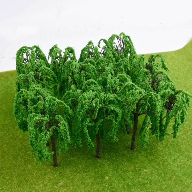 20Pcs Railway Scenery Model Green Willow Tree HO 1:100 Scale Landscape Toy 