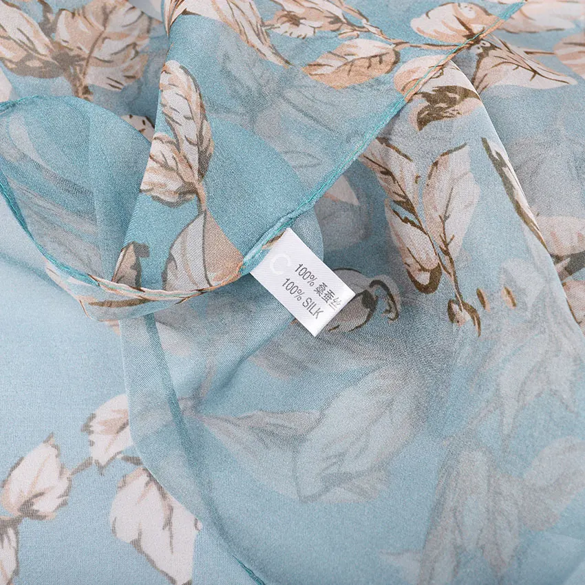 [BYSIFA] 100% Silk Chiffon Scarf Female Brand Leaves Design Grey Khaki Long Scarves Beach Shawls Fall Winter Women Neck Scarves 6