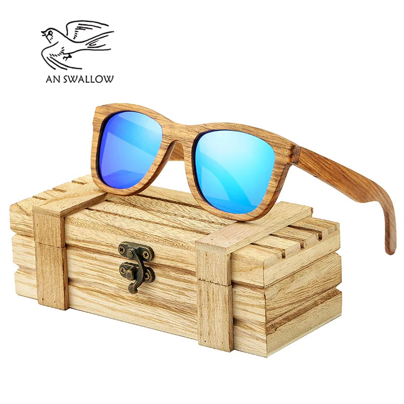 

AN SWALLOW Retro 100%Wood Sunglasses Men Bamboo Sunglass Women Brand Design Sport Goggles Gold Mirror Sun Glasses Shades lunette