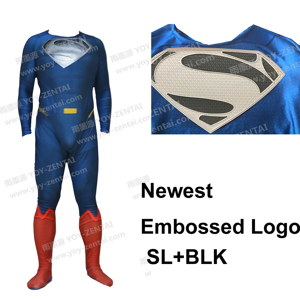 

Movie Coser Newest Relief Logo Silver With Black Logo Superman Spandex Suit Superman Costume #2