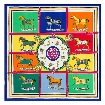 

Twill Silk Scarf Women Fashion Luxury Design Horse Printed Head Square Scarf For Lady Neckerchif Autumn Band Foulard 60X60cm