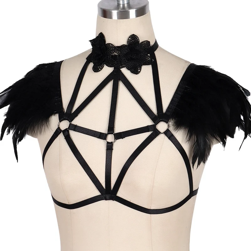 Перьевая повязка Bralette Наплечные крылья ремень клетка бюстгальтер бандаж