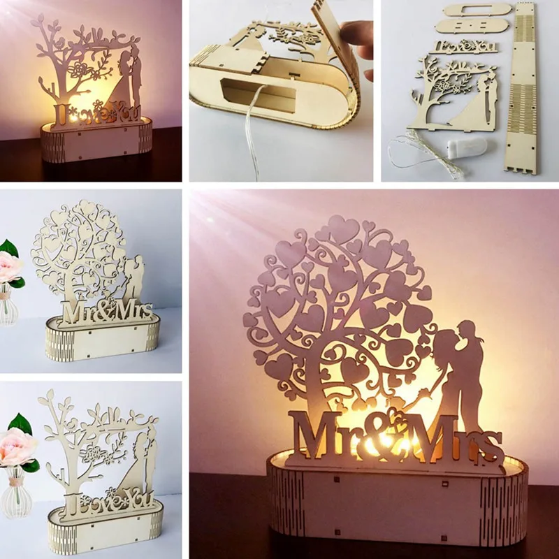 Деревянные украшения DIY ночник Mr & Mrs свадебное украшение деревенский декор для