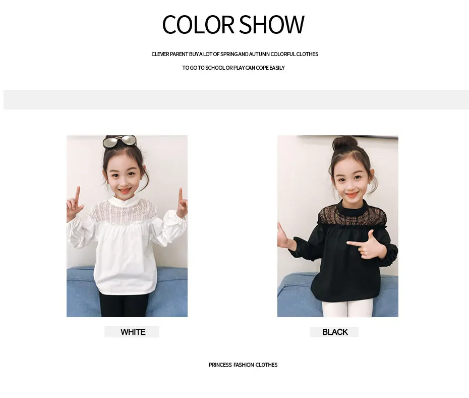 Girls White Blouse Hollow Blouses Shirts For Girls Full Length Girl Shirts Spring Autumn Children's School Costumes For Girl