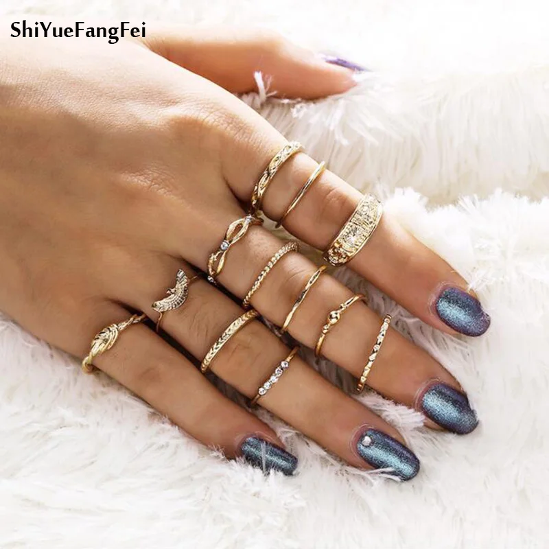 

New 12 pc/set Charm Gold Color Midi Finger Ring Set for Women Vintage Boho Knuckle Party Rings Punk Jewelry Gift for Girl