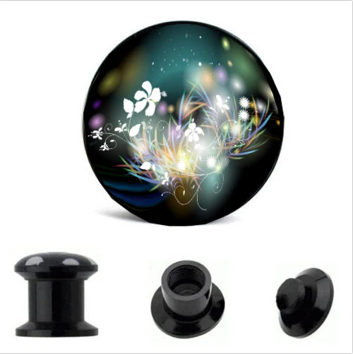 

blue flowers and birds pattern ear gauges screw ear tunnel flesh plug ear expander body jewelry