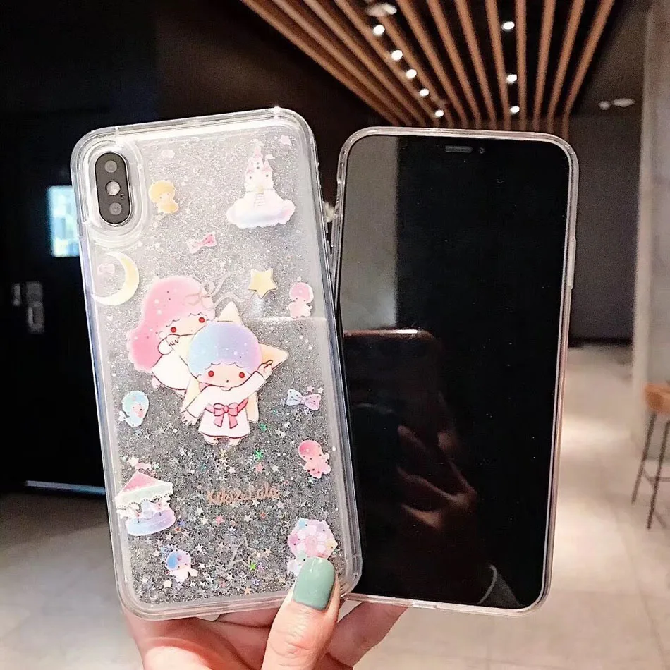 Персонажи Little Twin Stars чехол «зыбучие пески» чехол для iphone 6 S 7 8 плюс XS Max XR XS Max милые динамическая жидкость Капа чехол для телефона для iphone