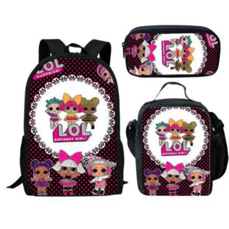 

2019 New LOL Dolls Print School Bags for Girls Cartoon Students Orthopedic Schoolbag Casual Children Backpacks 3PCS