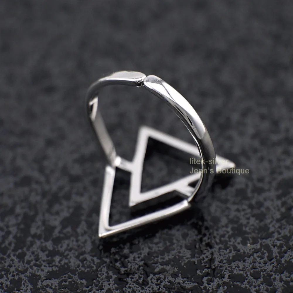925 пробы Серебряное двойное треугольное регулируемое кольцо A3705|adjustable ring|925 sterling