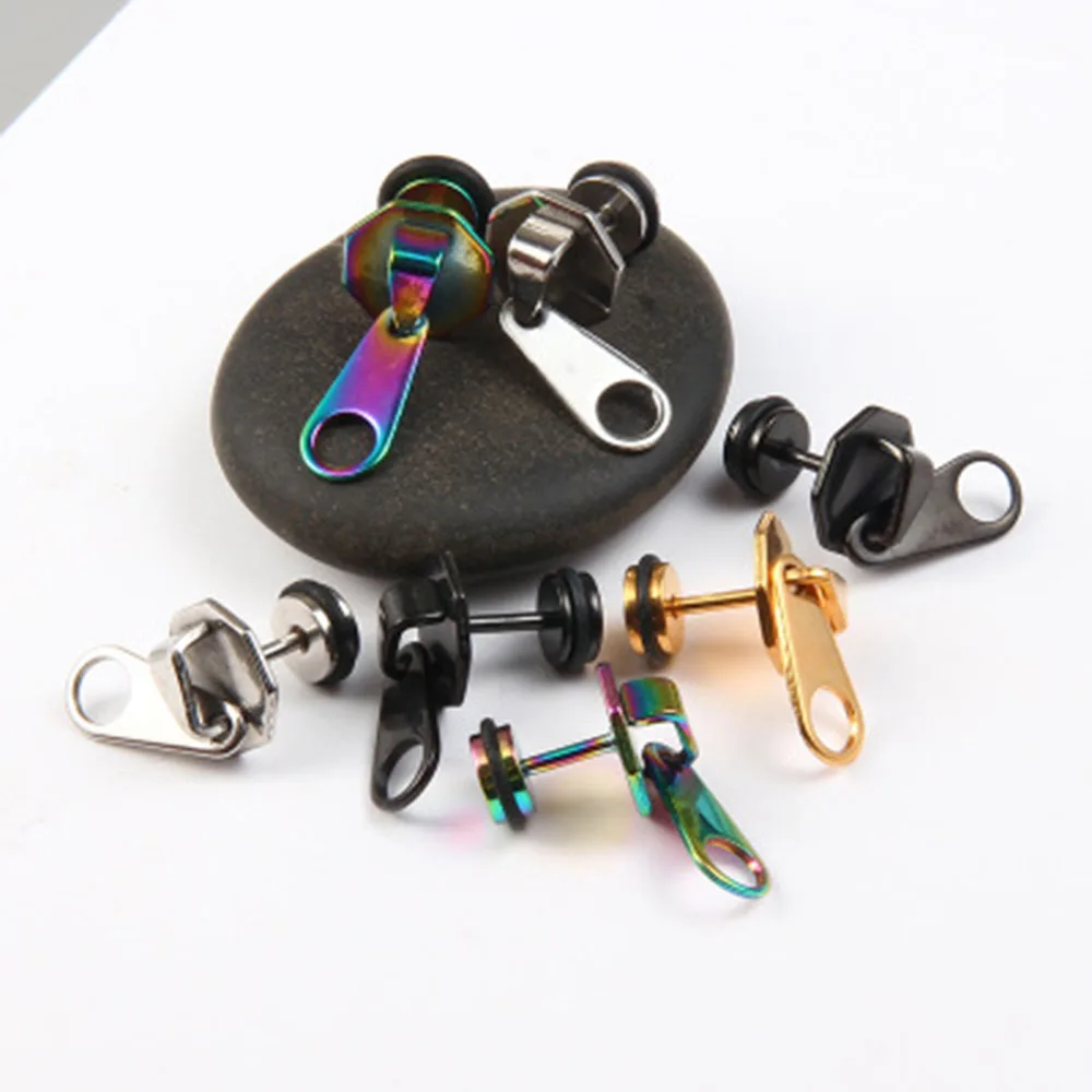 

1 Pair Creative Punk Rock Zipper Earrings Tools Unisex Stud Stainless Steel Tragus Cartilage Ear Piercing Women Men Body Jewelry