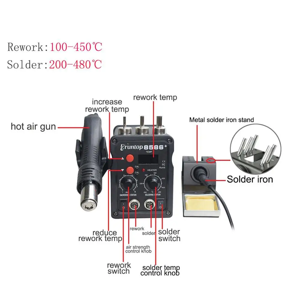 Beste Zwart Eruntop 8586 + Digitale Display Elektrische Soldeerbouten Heteluchtpistool Beter Smd Rework Station Opgewaardeerd 8586