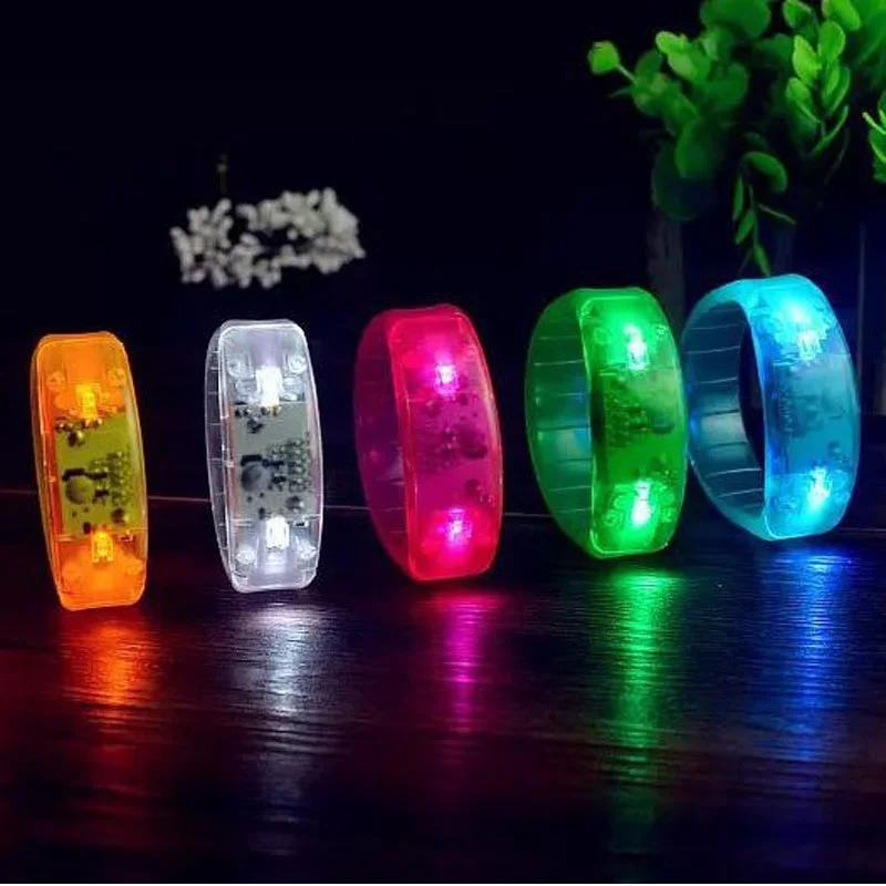 

50pcs/lot LED Flash Bracelet Sound Controlled Light Up Bracelet Activated Glow Flashing Bangle For Christmas Party Decor