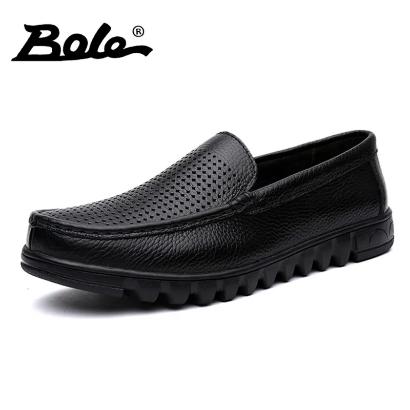 

BOLE Big Size 37-48 Men Genuine Leather Shoes New Casual Boat Shoes Fashion Slip On Driving Shoes Moccasins Hollow Out Men Flats