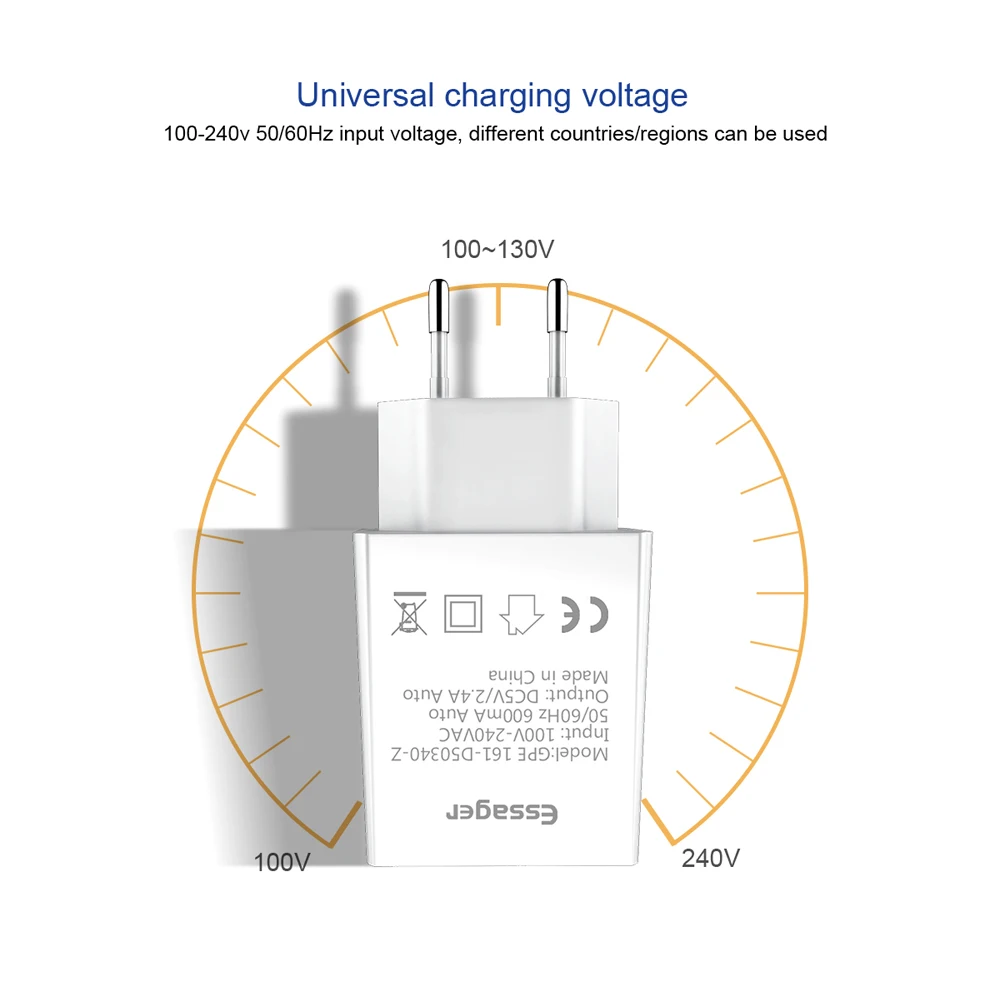 Двойное зарядное устройство USB 5В 2.4A быстрая зарядка настенное адаптер