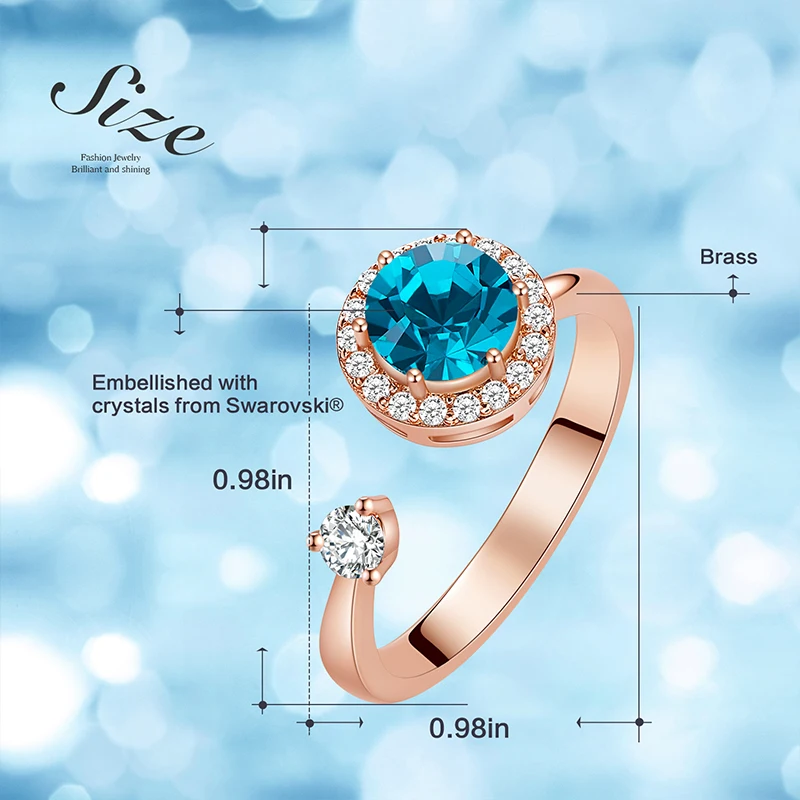 Online Cdyle anillo de oro rosa embellecido con cristal de Swarovski Birthstone joyería anillos de tamaño ajustable para regalo de cumpleaños femenino