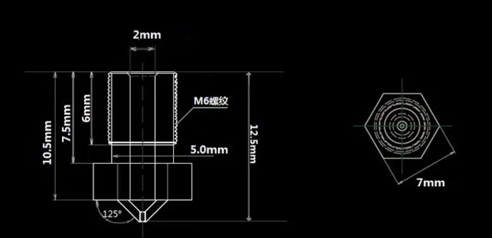 10 шт./лот 3D направляющая насадка для принтера 0,2/0,3/0,4/0,5/0,6/0,8/1,0 мм J-head V5/V6 Экструдер Насадка для 1,75 мм нити Makerbot RepRap