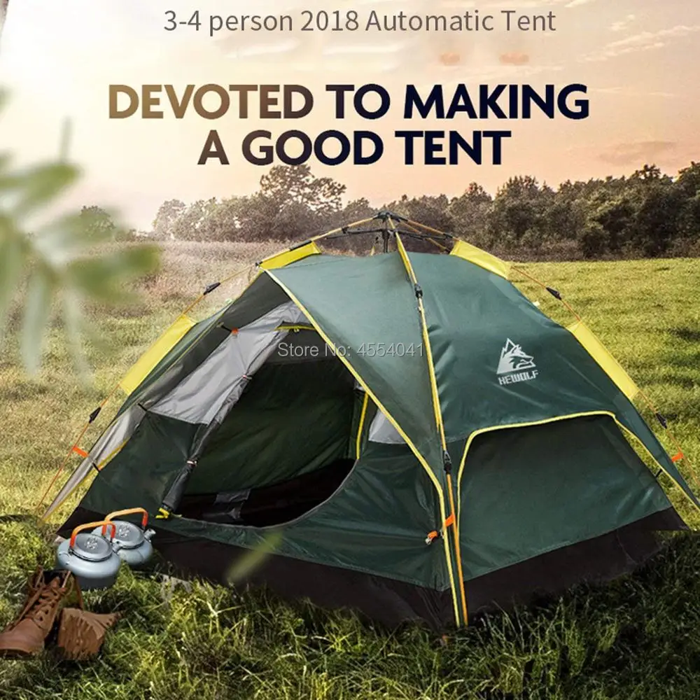 Открытый гидравлический кемпинговая палатка тяжелый дождь Кемпинг Автоматическая палатка 3-4 человек трехцелевой темно-зеленый