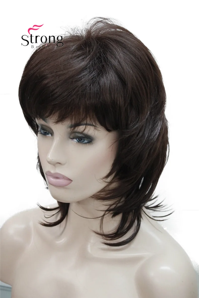 E-3008 #33 elegant medium length dark auburn layered 15 long natural wavy synthetic wig (4)