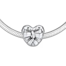 DIY Подходит для Pandora шармы браслеты блестящее сердце лук бусины стерлингового серебра 925-ювелирные изделия