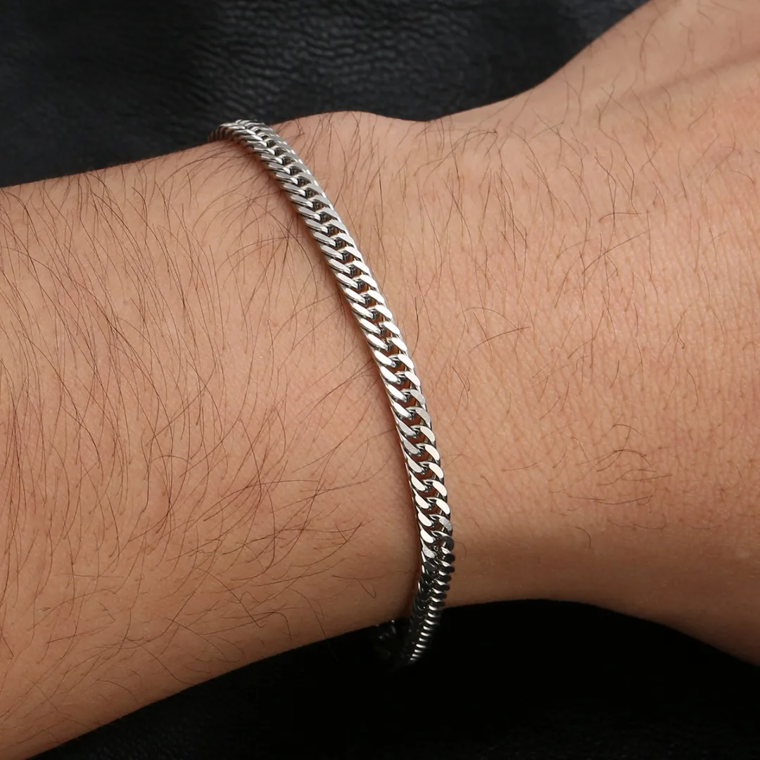 Classic Vintage Stainless Steel Bracelet Hip Hop Stylish Silver Color 6 Size Hand Chain Punk Rock Jewelry Accessories For Men