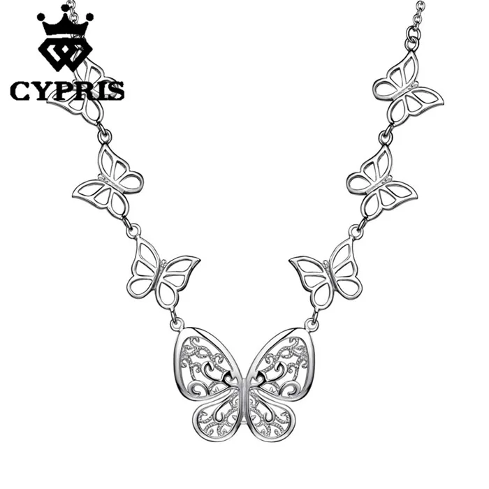 

2018 SUPER DEAL Promotion Silver Fashion big Many Butterfly Pendant Necklace 20inch women lady gift gf Wholesale Price