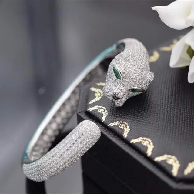  Free Shipment Designer Style Women Fashion Sterling Silver With Platinum Zircon Panther Bangle 