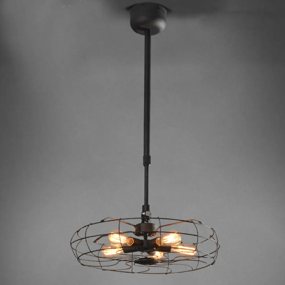 Vintage Iron Art Loft Pendant Light Fans Lamp American Country 5 Heads