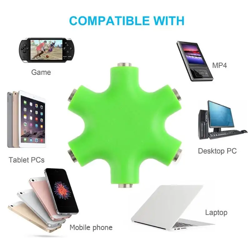 

Colorful 3.5mm Jack 6 Way Multi Port Hub Aux Headphone Splitter Audio Cable Adapter Converter Earphone Accessory High Quality