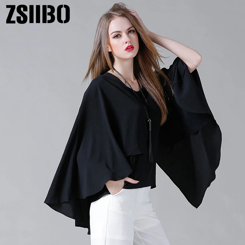 

Korean Large size Loose Women Blouse Streetwear Irregular shirt 2019 Summer Bat Sleeve Double layer Boho Top Female Clothes