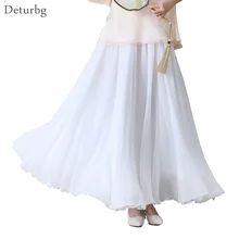 Корейский 3 Слои шифоновая Макси-юбка Женская обувь в японском стиле Харадзюку на пляжный с завышенной талией гофрированные длинные юбки Saias XS-XL Демисезонный SK274