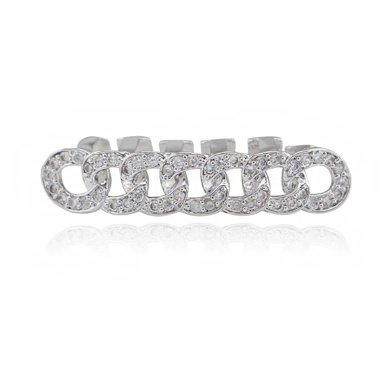 Factory Bottom Price Teeth Grills Dental Hot Hip Hop Tooth Grillz 3A+ CZ Micro Paved Teeth Caps Bottom Hollow Design Men Jewelry (2)