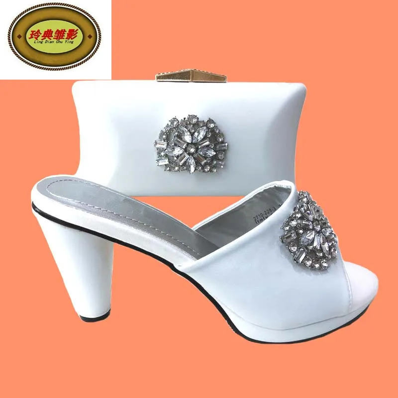 

L85D20-5 High Quality African Wedding Shoes And Bag Set Hot Sale Rhinestone High Heels Shoes Matching Bag Free Shipping