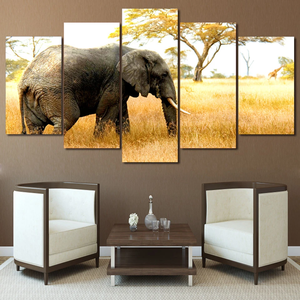 For Living Room Modern HD Printed Decor Framework 5 Panel Africa