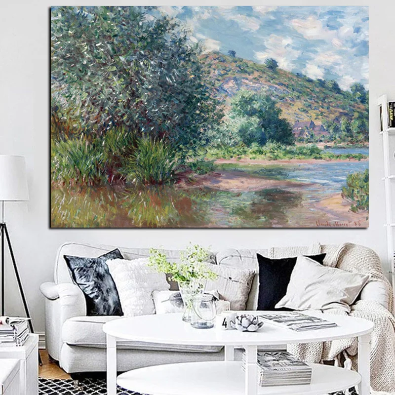 

HD Print Claude Monet Landscape Seine at Port Impressionist Landscape Oil Painting on Canvas Poster Wall Picture for Living Room