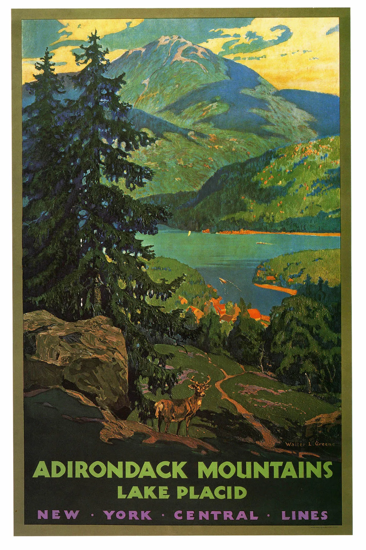 Vintage Travel Poster Adirondack Mountains Lake Placid Classic Canvas
