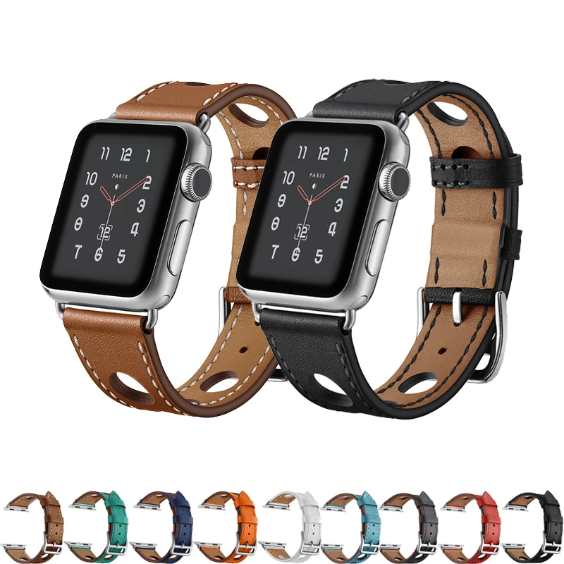 

Genuine Leather strap for apple watch 4 band 44mm 40mm 42mm 38mm bracelet Strong and durable watchband for iwatch 4/3/2/1 belt