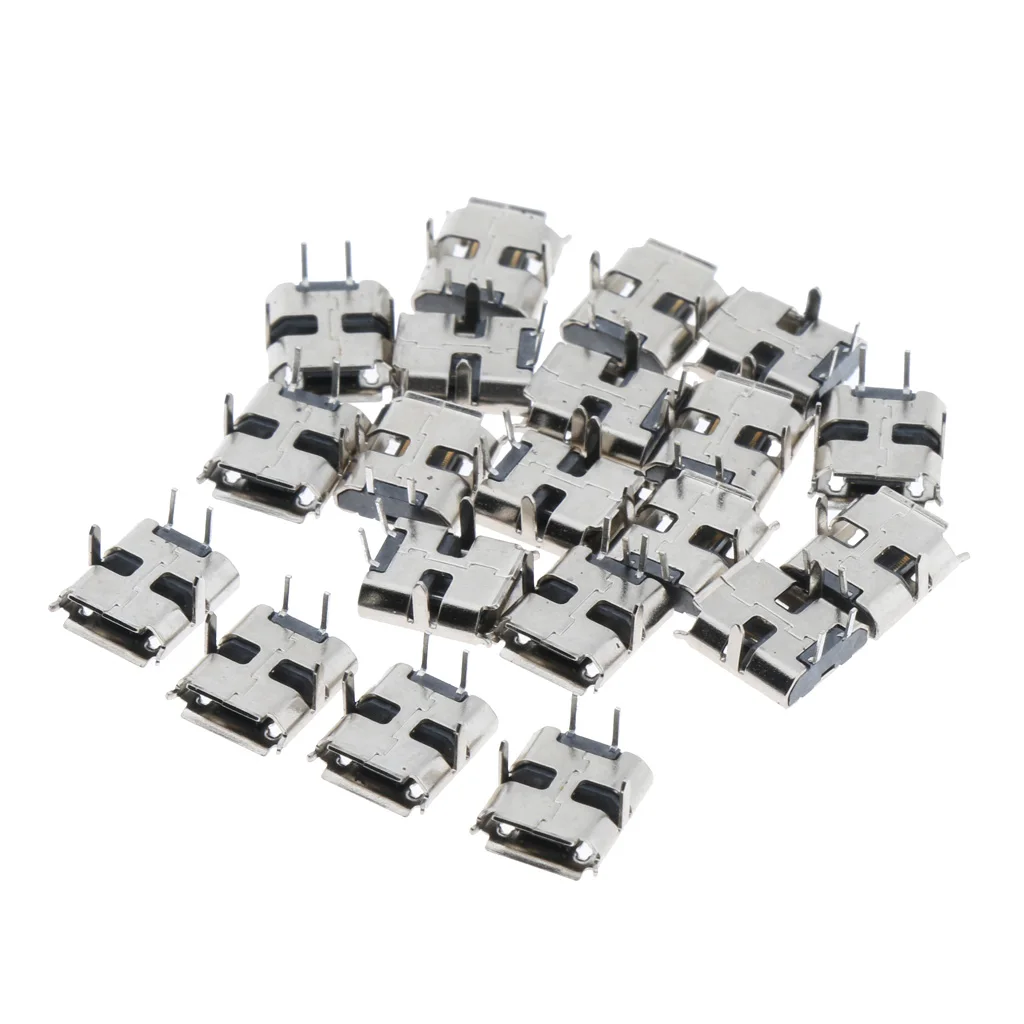 20 Pieces Metal DIY Micro USB Female 4 Pin Socket Jack Connector Port PCB